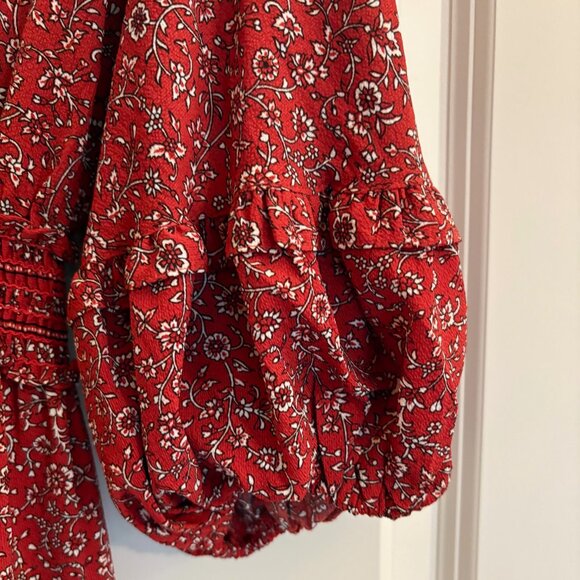 Max Studio Boho Empire Waist Floral Prairie Dress Dark Red White Size Small - Picture 8 of 14